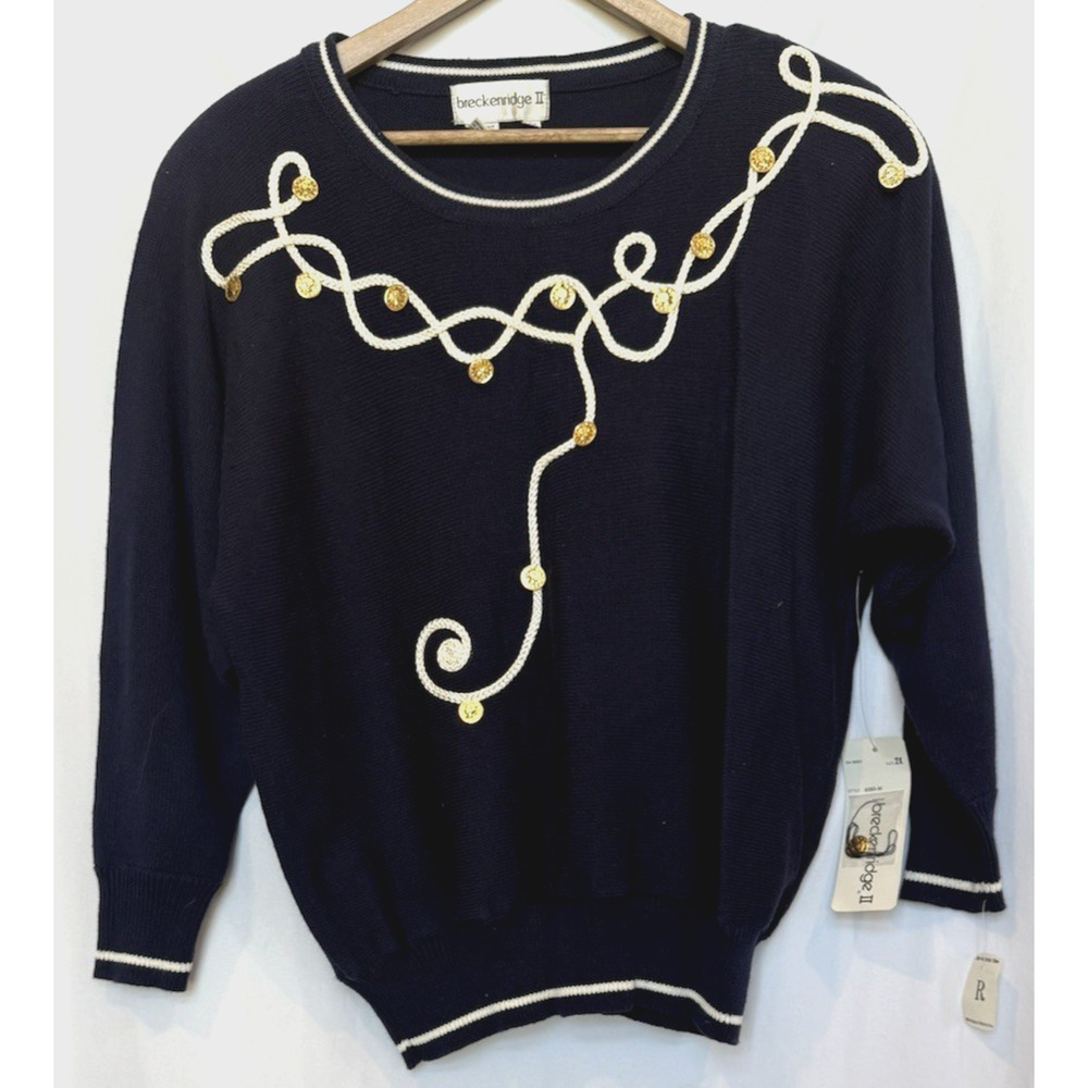Vintage Rope Nautical Knit Sweater Womens Size 2X Navy Coastal Yacht Preppy NWT‎